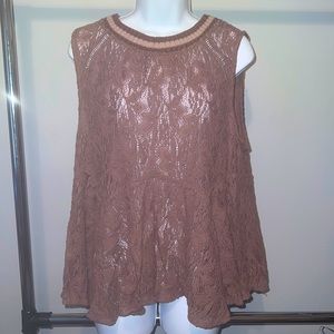 Light Brown M Lace Sleeveless Flowy Blouse